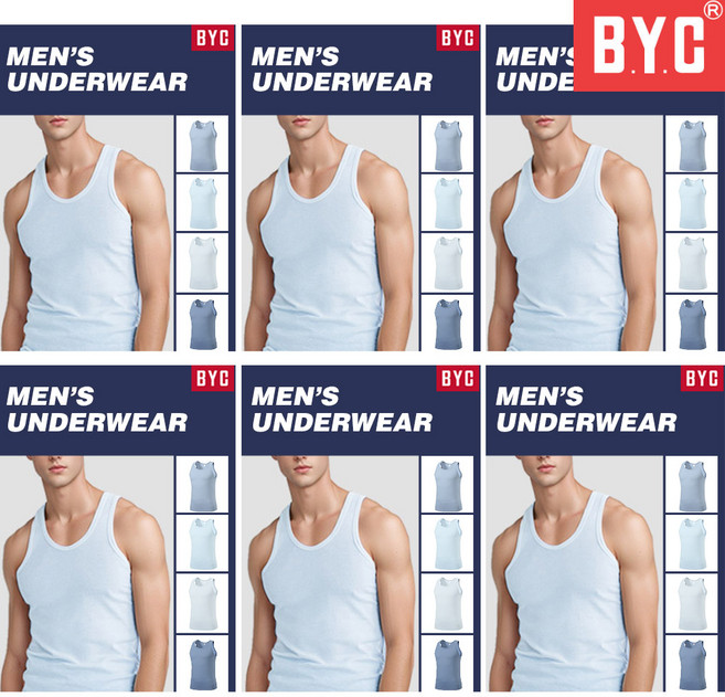 BYC 남성 유색 런닝 6매 순면 100 칼라 색상