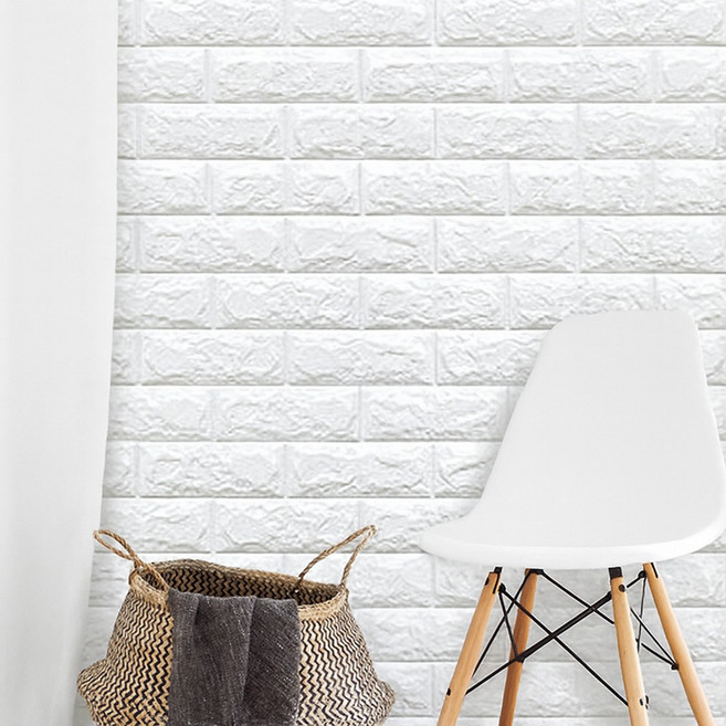 JSS&D 접착식 폼블럭 벽지 220cm 단열 포인트 시트지, 화이트