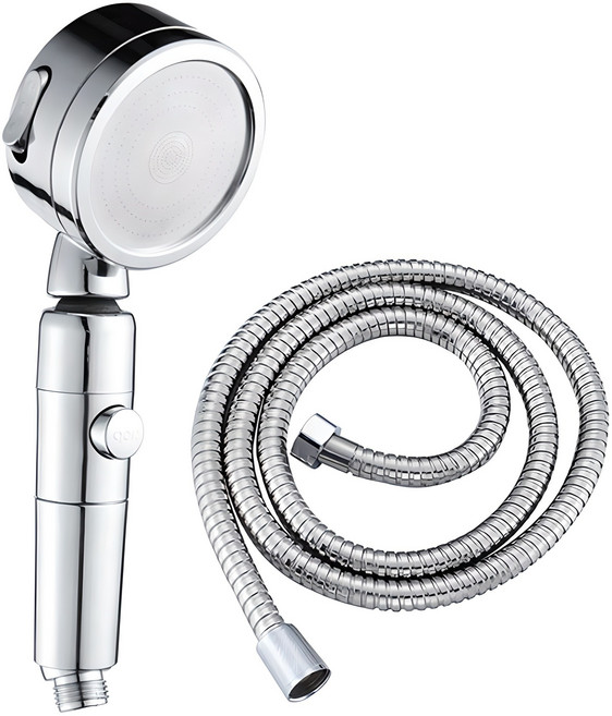 원터치 3단조절 절수샤워헤드 + 고급 스테인리스 메탈호스 2m 세트, 1개, 실버