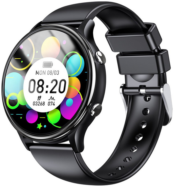 Luxeed 통화가능 스마트워치 1.27인치 원형 대화면 한국어 지원 운동 추적 밴드, 블루투스, 42mm, Black