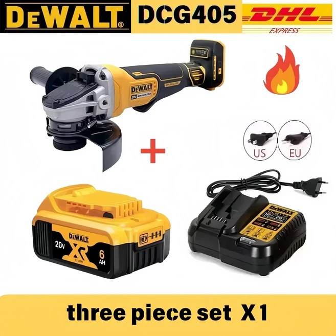 DEWALT 앵글 그라인더 DCG405 20V 무선 브러시리스 전동 공구 절단기 125mm 충전식 휴대용 폴리셔, 01 three piece set X1, 1