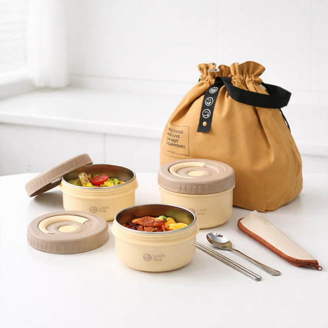 ROYAI ONE 예쁜 304 스텐 도시락통 보온도시락 전자레인 피크닉도시락, 1세트, 노란색