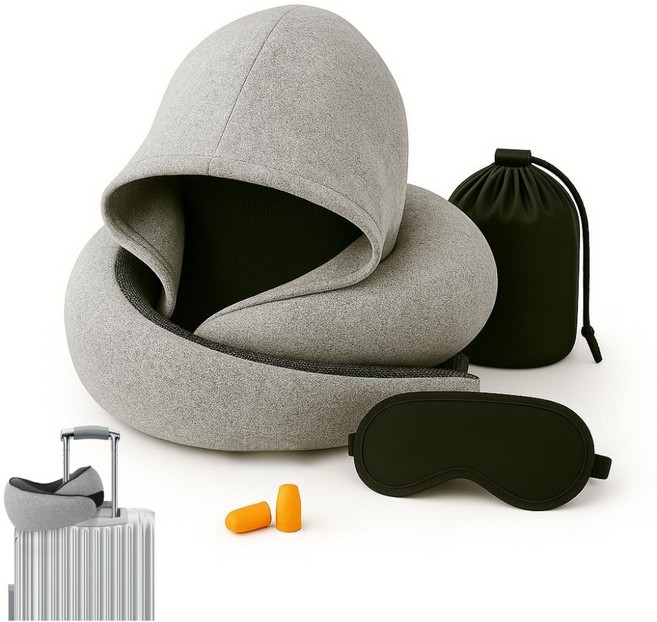 목베개 기내용 목베개 여행용 기내 목베개 후드, 그레이