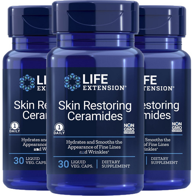 LIFE EXTENSION 神經醯胺修護液態素食膠囊, 30顆, 3罐