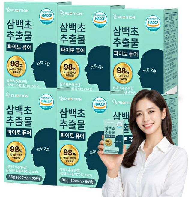 퓨디션 삼백초 추출물 파이토 퓨어 국산 100% 식약청 HACCP 인증, 6개, 60정