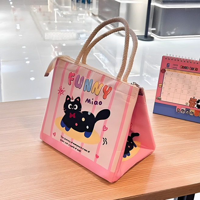 귀여워요 방수 보온보냉백, 멜빵 리본 고양이23*16*20CM, 1개