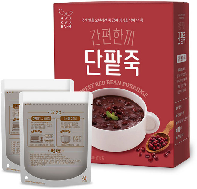 [화과방] 국산 단팥죽 500g (250gx2봉) / 아침대용 간편식 동지팥죽 국산통팥, 2개