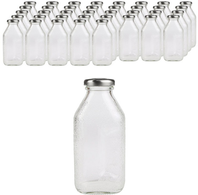 가인글로벌 사각델몬트300 유리병, 38러그캡 (실버), 38개, 300ml