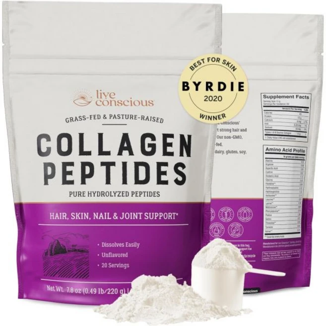 Live Conscious 라이브 컨셔스 콜라겐 파우더 가수분해 펩타이드 타입 I III 케토 및 팔레오 친화적 무맛 20회 분량 7.8 oz, 454g - 쿠팡
