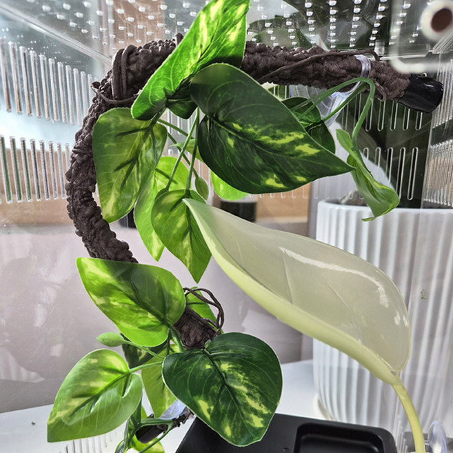 크레스티드게코 도마뱀 백업 나뭇잎 정글바인 인조넝쿨 은신처 구조물 인테리어, 1개, 단색