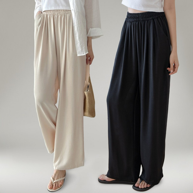 지나홈 여성 세미와이드 팬츠 여름 바지 2P