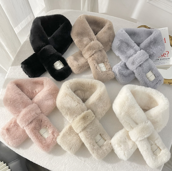 우아한클릭 2Set 여성 베이직 방한 쁘띠 머플러 밍크 페이크 퍼 목도리