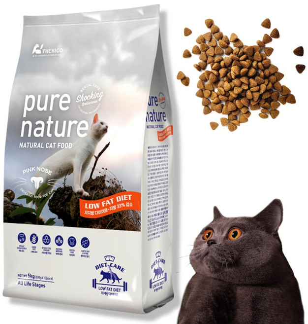 퓨어네이쳐 캣 프리미엄 고양이 사료 가수분해 저알러지 치석제거 구강 비만묘 다이어트, 5kg, 1개, 가수분해닭, 사료샘플 400g, 퓨어네이쳐 캣 다이어트