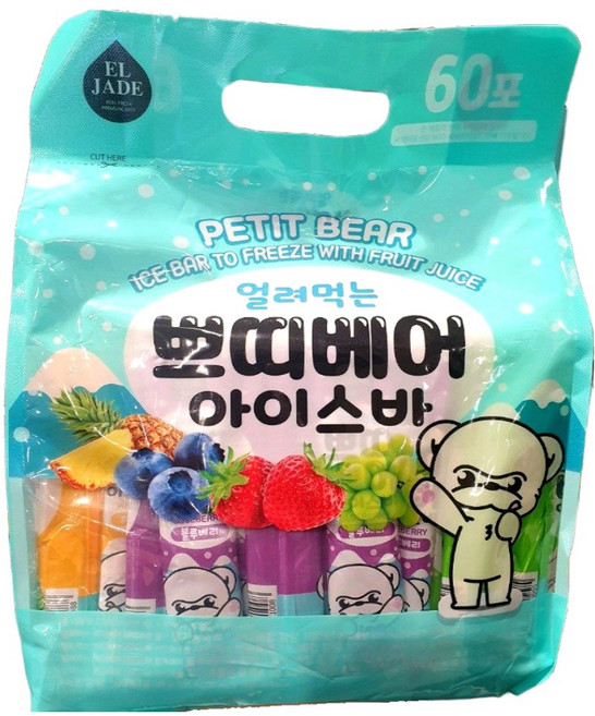 엘제이드 얼려먹는 쁘띠베어 아이스바 35ml X 60 딸기 샤인머스캣 파인애플 블루베리, 60개