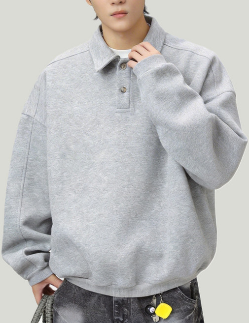 Tobee 봄가을 남성 오버핏 카라 맨투맨 티셔츠 루즈핏 순색 베이직 상의 데일리룩 캠퍼스룩 학생룩