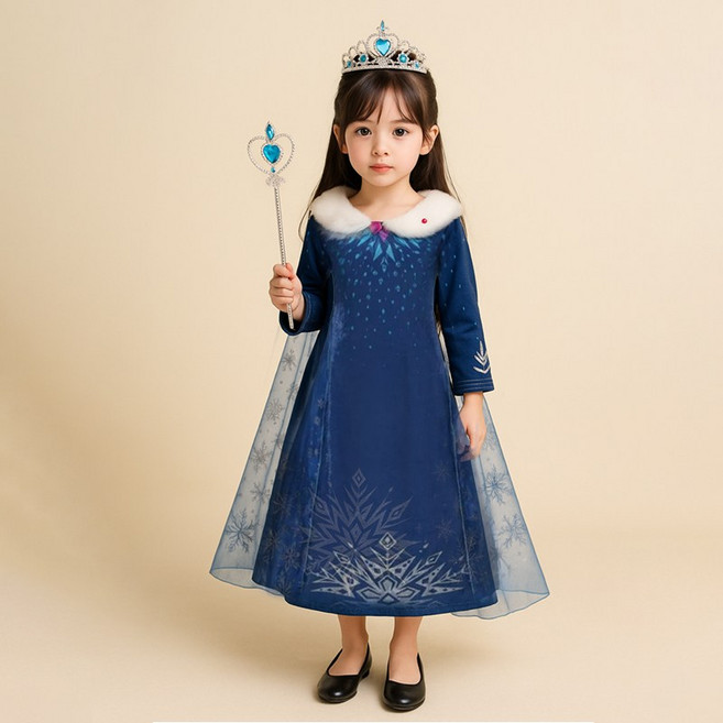 웨스턴 NEW 코스튬 엘사 벨벳 드레스 겨울왕국원피스 엘사드레스 공주드레스 (사은품:왕관 요술봉)