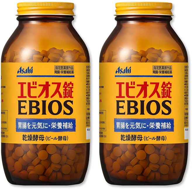 Asahi EBIOS Natural Material Brewers Yeast 에비오스 내추럴 브루어스 이스트 천연 맥주효모 1200타블릿 2팩, 1200정, 2개