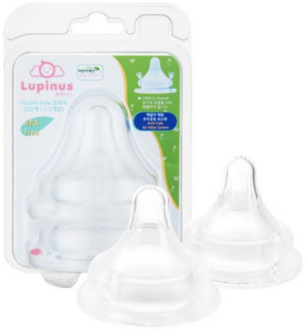 루피너스 Double Hole 젖꼭지 2단계 2pX2개 (S-총4개입 1~4개월), Double Hole 젖꼭지 2단계(총4개입)