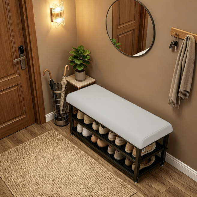 하루꿈 심플 현관 신발장 다용도 의자 수납 벤치형 정리대 좁은공간 낮은 간이 신발장, 그레이 100cm, 2단