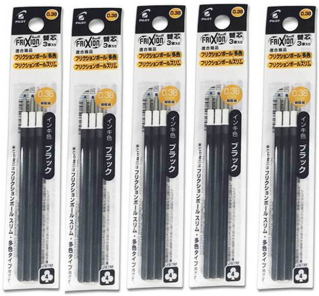 파이롯트 프릭션 지워지는 멀티 볼펜 0.38mm 리필심 세트, 0.38mm 흑색(3본입) 5개