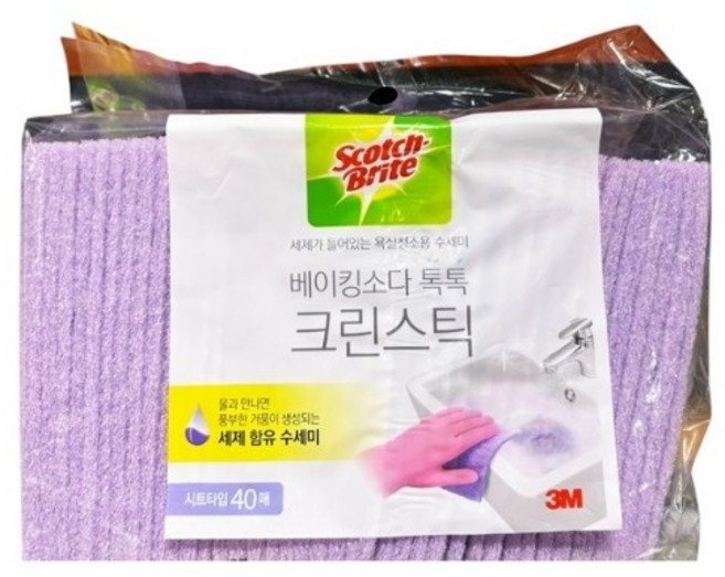 스카치브라이트 베이킹소다 청소용 수세미 40매 코스트코, 40개