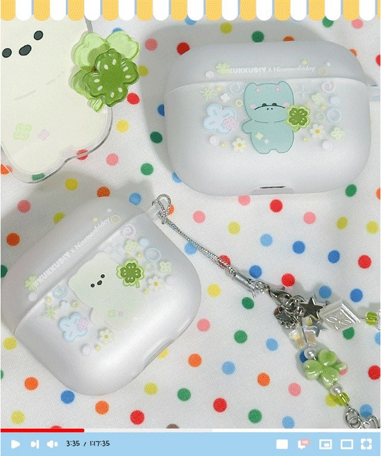 꾸꾸만들기 & 나인프 행운 네잎클로버 곰돌이 무광 에어팟 버즈 키링 케이스, 꾸리 네잎클로버 무광 + 키링, 에어팟 4세대, 1개