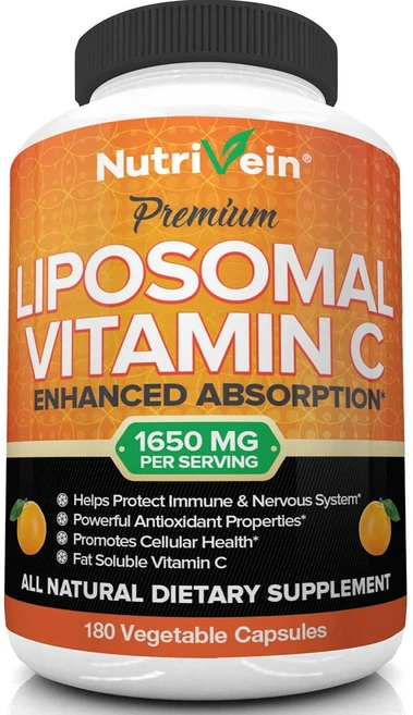 Nutrivein 뉴트리베인 리포소말 비타민C 1650mg 180캡슐 Nutrivein Liposomal Vitamin C 180 Capsules, 180정, 1개 - 쿠팡