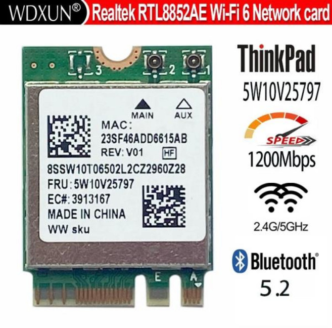 WiFi6 무선 네트워크 카드 Realtek RTL8852AE 5W10V25797 802.11ACAX BT5.2 Lenovo 100W M70a M75Q V55T 시, 한개옵션0, 1개