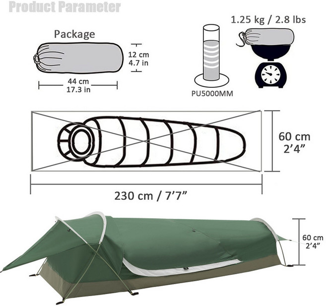비비색 미니 간이 비비 야외용 방수 터널형 초경량 군용 스타일, 단일 사이즈, B_군그린