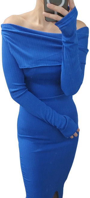 섹시 글램 휴가룩 홀복 44 66 사이즈 긴팔 슬림 오프숄더 롱원피스 임산복