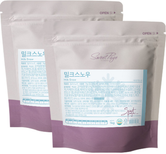 스위트페이지 밀크스노우 파우더 1kg 2개세트, 2개, 1개