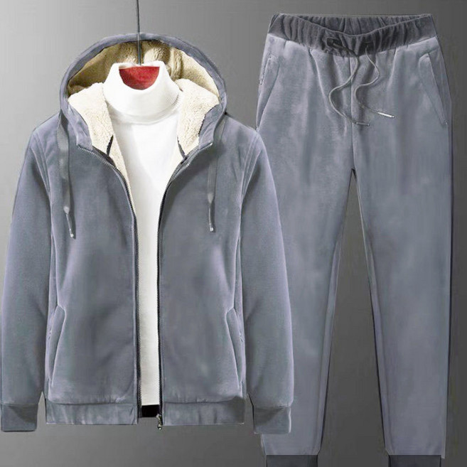 남성 벨벳 양털후리스 기모 두꺼운 후드 집업 맨투맨+밴딩 조거 팬츠 빅사이즈 트레이닝 상하복 세트