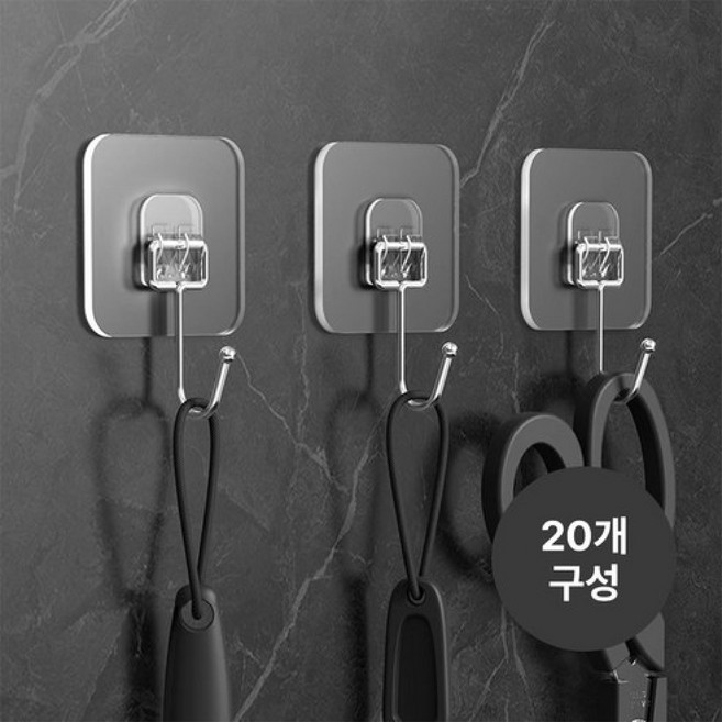 벨지안 초강력 무타공 벽부착고리, 20개입, 투명.