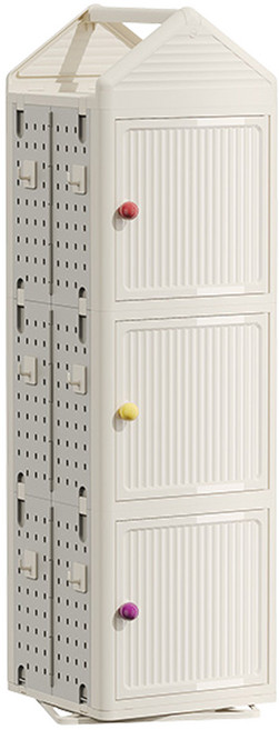 AOTTO 小屋洞洞板置物旋轉收納書架 創意造型 靈活收納 節省空間, 奶油色, 3層