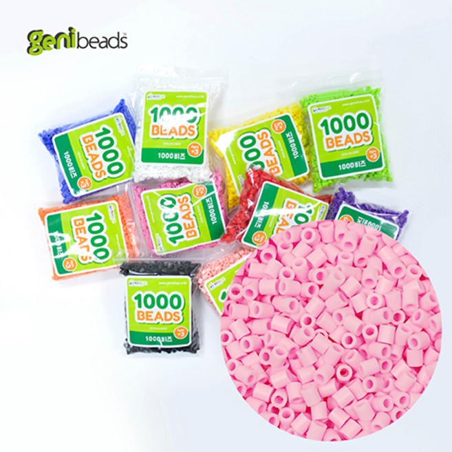 지니비즈 싱글컬러 리필팩 1000비즈, 라이트핑크, 1개