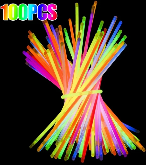 형광 스틱 파티 여러 가지 빛깔의 빛나는 DIY 팔찌 목걸이 구부릴 수 있는 글로우 웨딩 용품 200 개 5, 08 Random100PCS