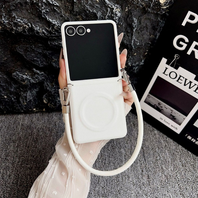 미니멀 심플 힌지 보호 가죽 스트랩 맥세이프 갤럭시 Z플립 케이스