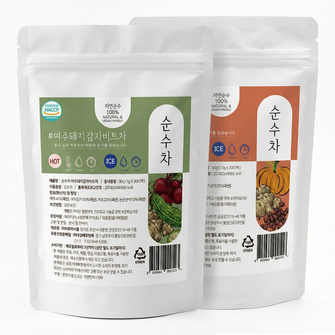 순수차 국산 돼지감자 호박팥차 여주돼지감자비트차 티백 2종세트/구매시 보틀증정, 1개, 60개입, 1g