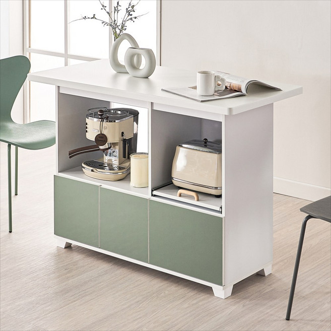 방친구 니세 아일랜드 식탁 수납형 주방가구 홈바테이블 다이닝테이블, 그린