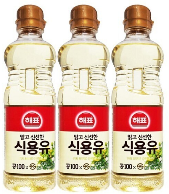 해표 맑고 신선한 콩 식용유 대두유, 3개, 500ml