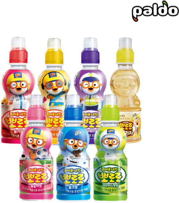 팔도 뽀로로음료수 4가지맛/12개/무료배송/복숭아3+샤인머스켓3+딸기3+사과3, 1개, 235ml