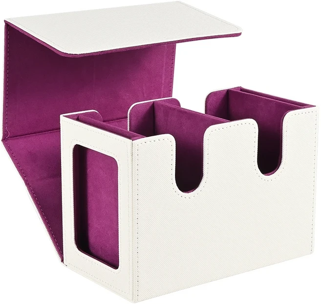 2개의 커맨더 디스플레이가 있는 카드 덱 박스 140개 이상의 싱글 슬리브 더블 TCG 매직 호환, 02 White-Purple