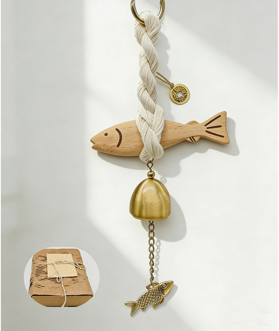 WHH 액운 막이 명태 도어벨 이사 특별한 선물 액막이명태 세트, 나무색