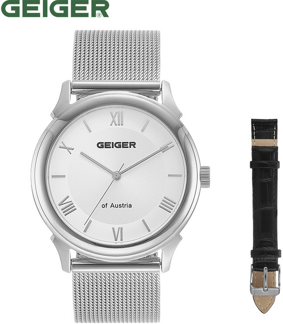 가이거[GEIGER] [백화점 AS] 가이거 SAUBER 커플 메쉬 시계 GE1224 WT 남녀 택 1 (가죽밴드증정)