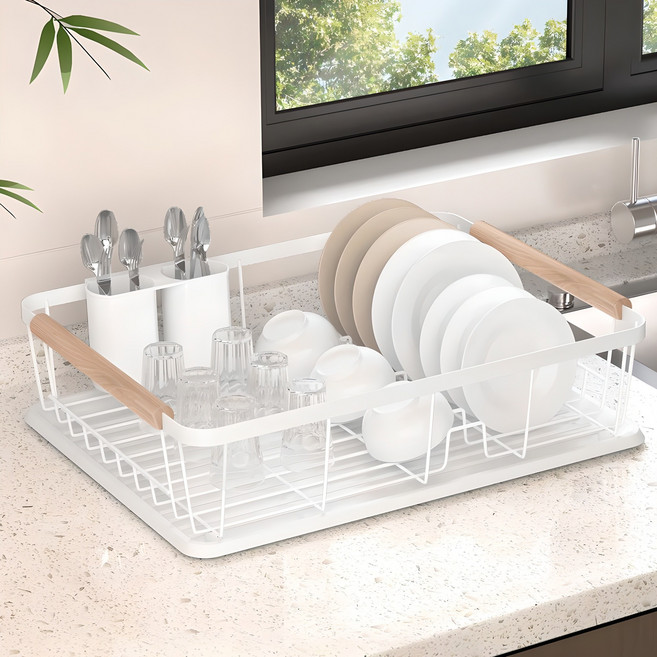 키에 모던 우드 핸들 식기건조대, 1단, 화이트, 1개