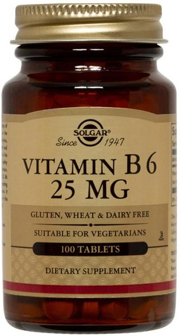 SOLGAR 無麩質維他命B6素食錠 25mg, 100顆, 1罐