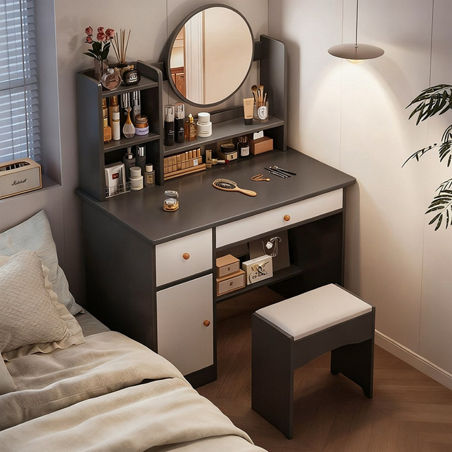 다중 서랍 멀티 수납 화장대 세트 led 조명화장대 원룸 심플 북유럽화장대, 그레이 800mm A타입
