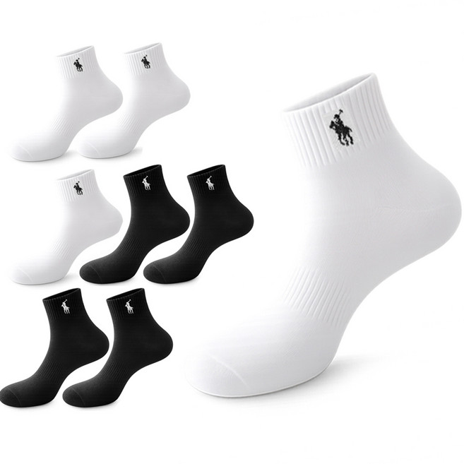 마상격구 남성 국산 스포츠 단목 양말, 8개, 화이트+블랙