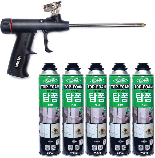 우레탄 폼 세트 (월드폼건 1개 + 탑씰 우레탄폼 5개) 사계절용, 1세트