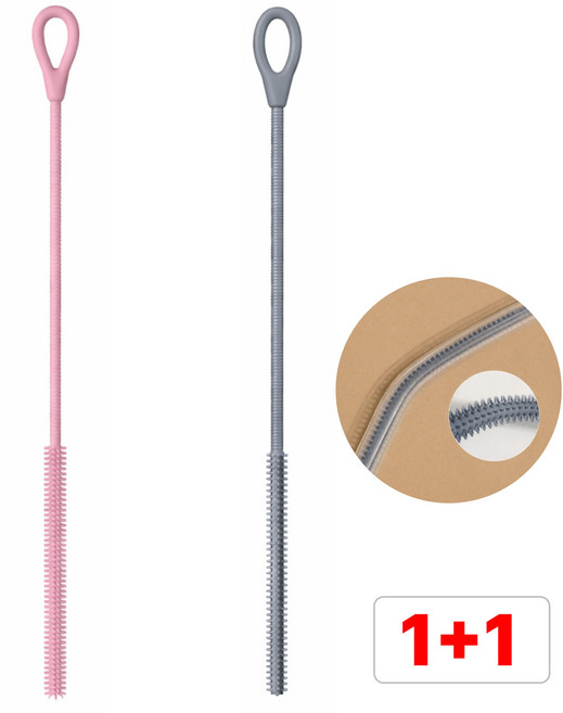 별오점 부드러운 실리콘 빨대 브러쉬 세척솔, 핑크,그레이, 2개